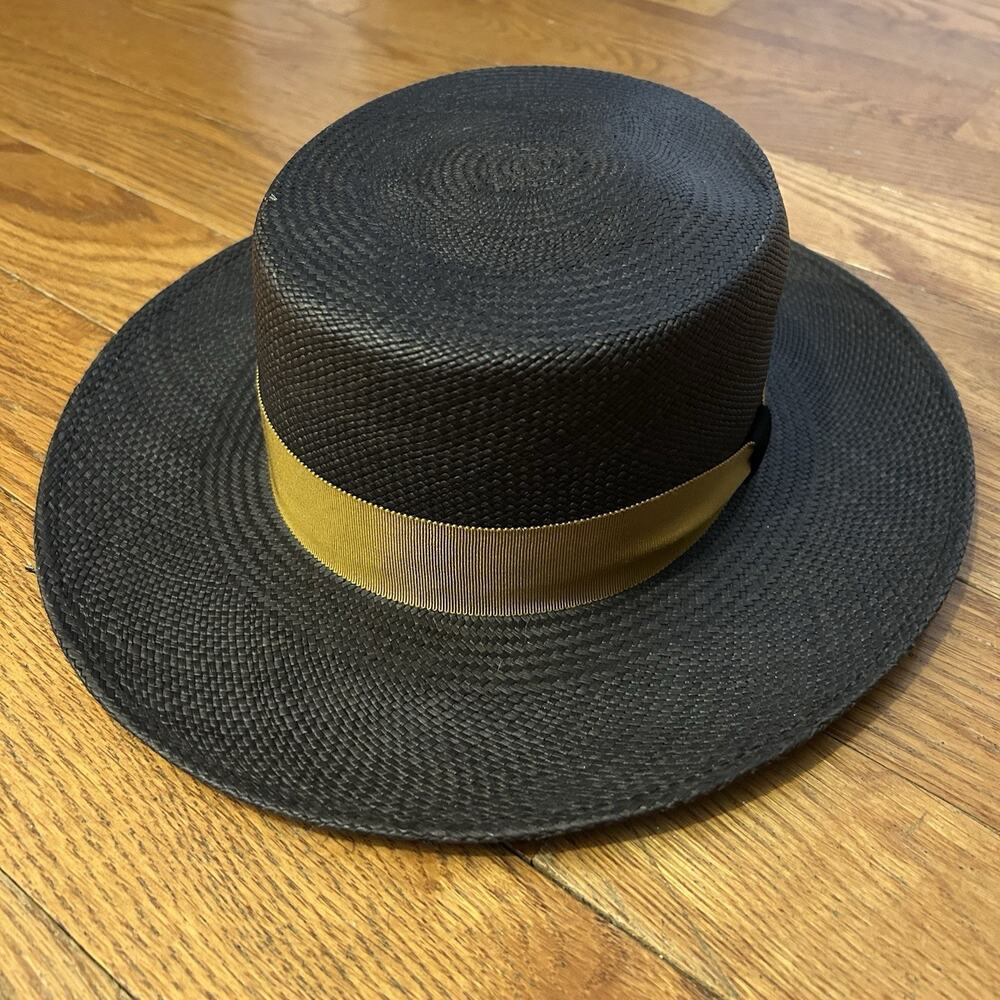 Goorin Bros Black Toquilla Palm Straw Woven Bolero Bucket Hat Medium